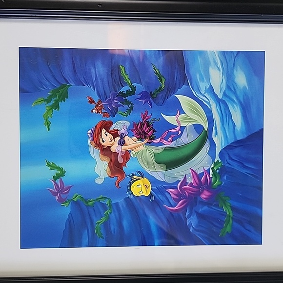 Disney The Little Mermaid Bridal Ariel with Flounder, black framed print - Picture 2 of 12